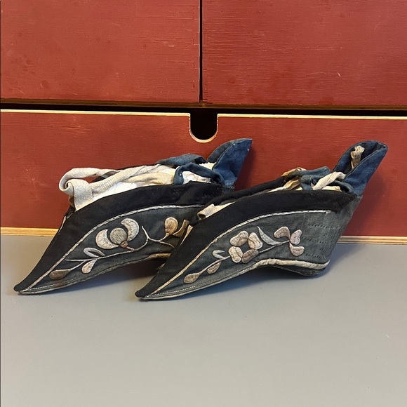Other - Antique Embroidered Blue and Cream Lotus Shoes - extremely rare